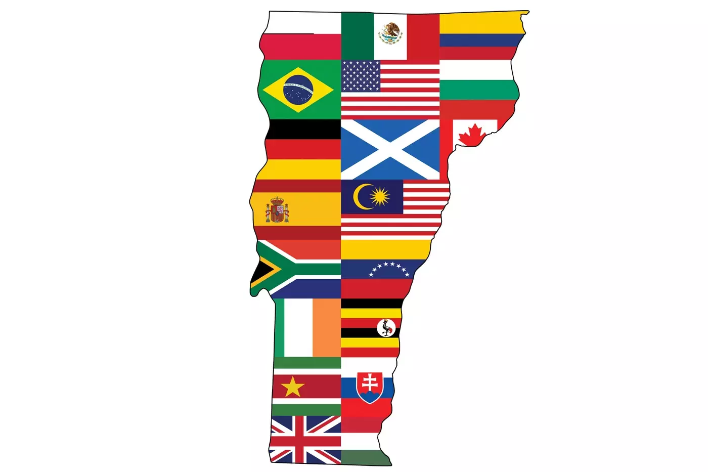 Flags from around the world at Windridge sports camp in Vermont